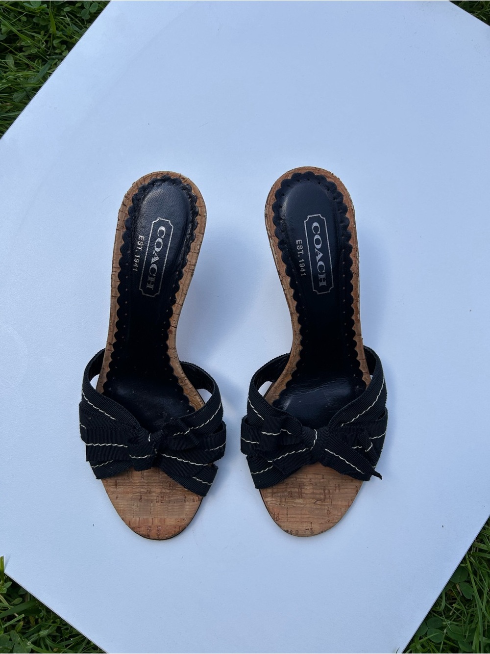 Coach Black Knot-Front Cork Slide Mules - Picture 2 of 7